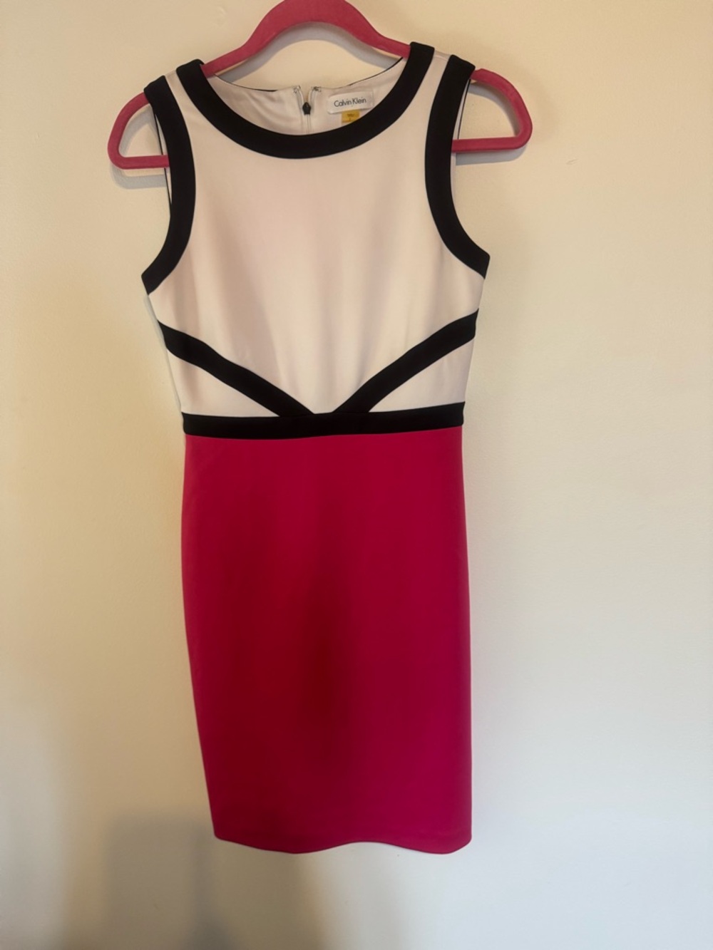 Calvin Klein White, Black and Hot Pink Colorblock Sheath Dress